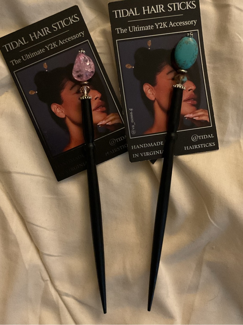 Tidal Pink and Turquoise Gem Hair Sticks